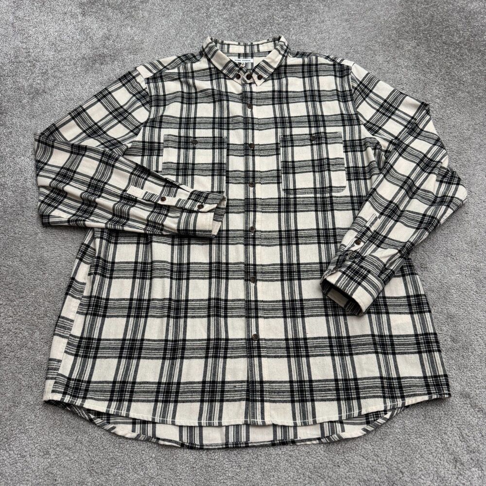 Banks Journal Flannel Button Down Shirt Mens XXL Black White Plaid Cotton Casual